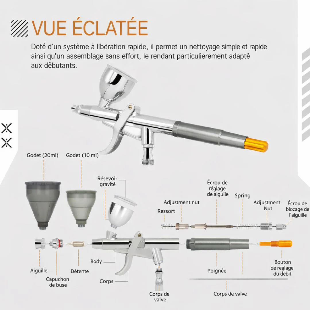 Kit aérographe sans fil portable + accessoires + pinceaux - Image 3